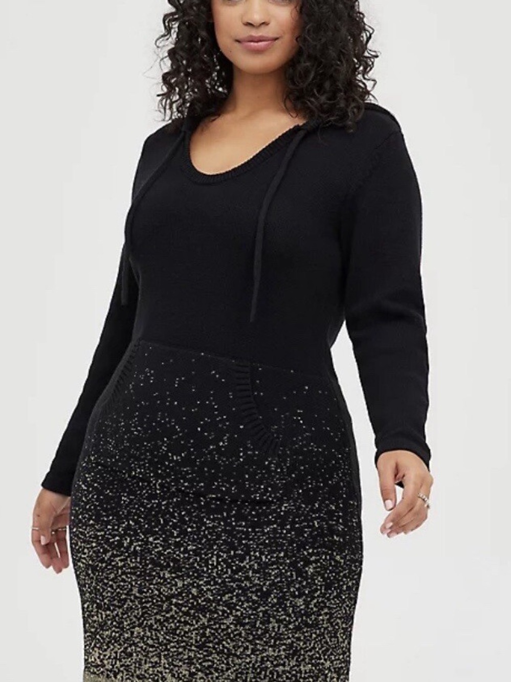 TORRID Hooded Sweater Dress - Black & Gold Ombre Size 1 1x  Fitted holiday